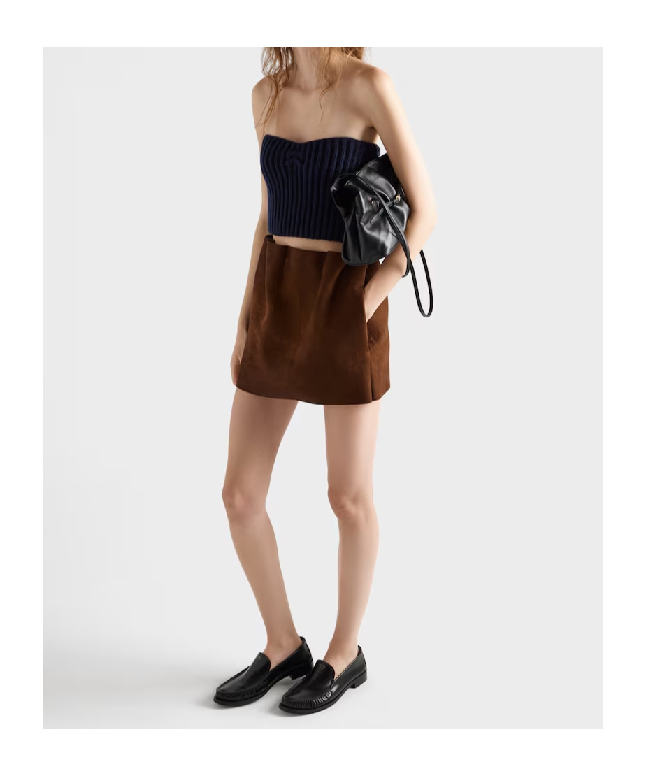 Prada Ribbed Bandeau Top In Blue