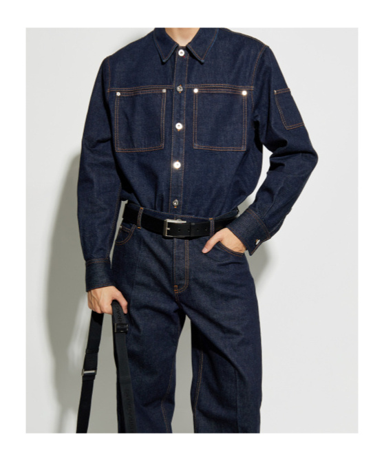 Ferragamo Long-sleeved Denim Shirt In Black