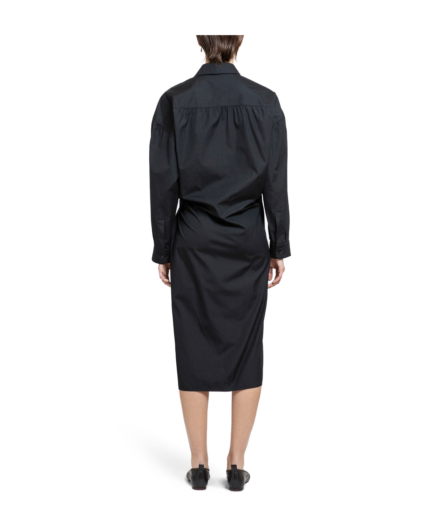 Lemaire Straight Collar Twisted Dress With Side Knot In Black