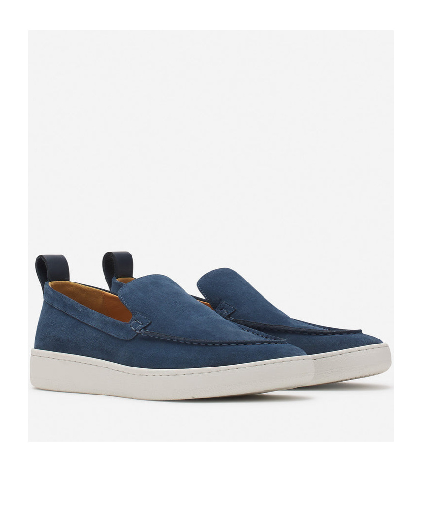 Lanvin Slip-on Suede Sneakers With Contrasting Rubber Sole In Blue