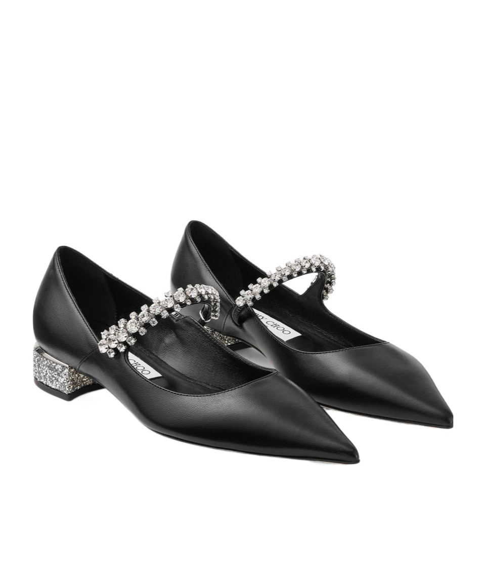 Jimmy Choo Nappa Leather Bing Ballerinas With Embellished Strap In Black