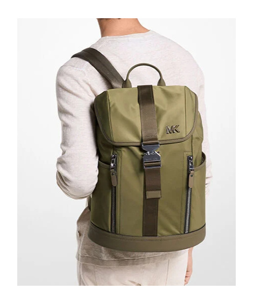 Shop Michael Kors Eli Nylon Aviator Backpack In Safari Green