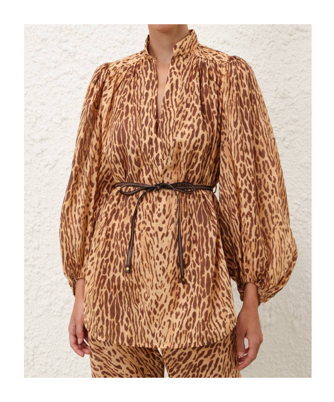 Zimmermann Cascadian Leopard Print Long Sleeve Tunic Dress In Gray