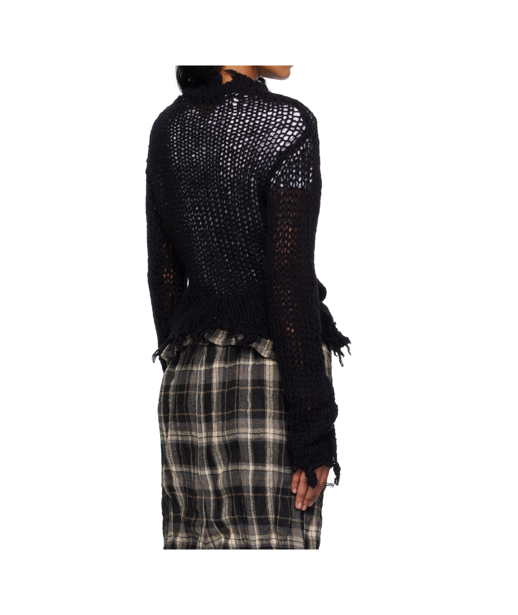 Open Yy Distressed Cropped Knitted Sweater In Black