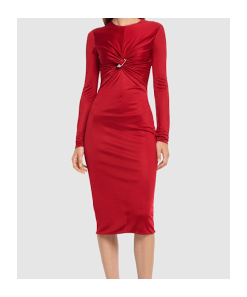 Versace Twisted Safety-pin Long-sleeve Jersey Midi Dress