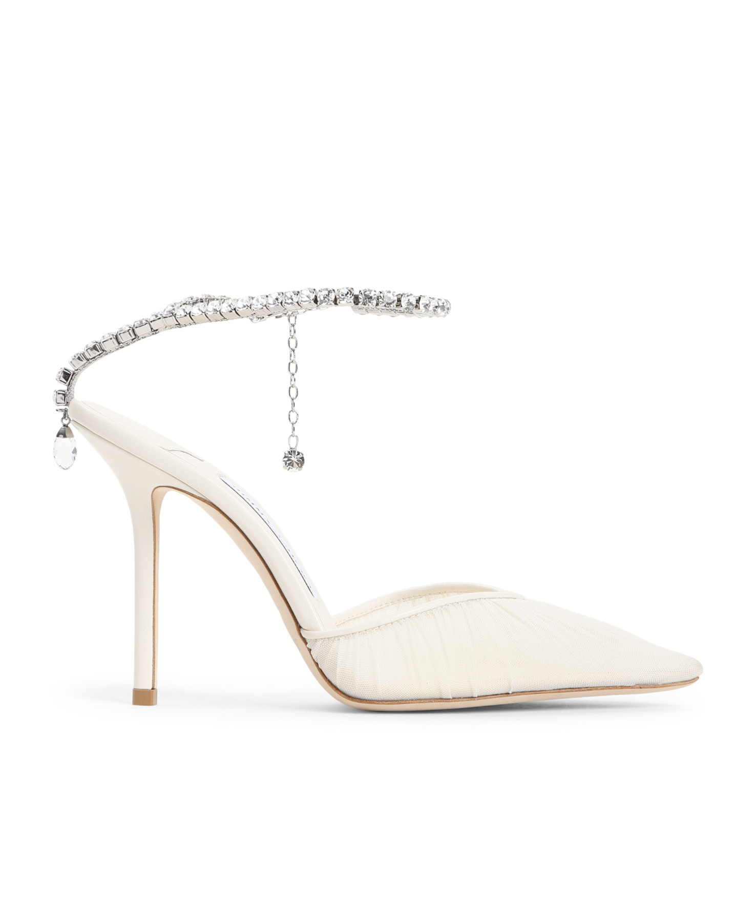 Jimmy Choo Saeda Crystal Ankle Strap Pointed Toe Pump In White
