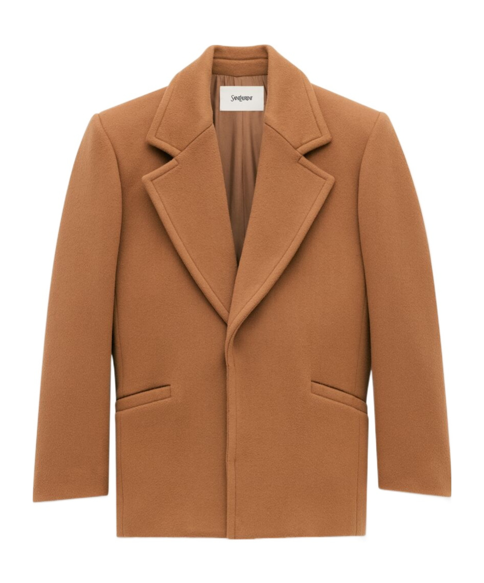 Saint Laurent Wool Coat In Brown