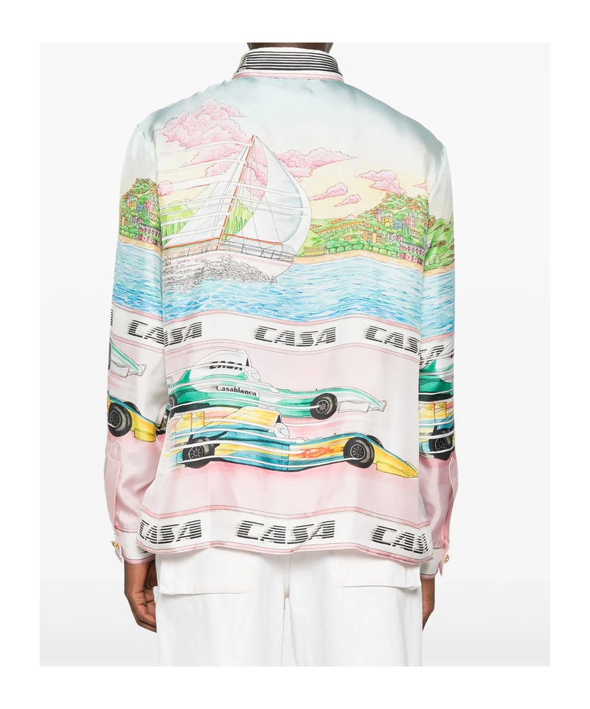 Casablanca Mens The Art Of Racing Classic Long-sleeve Silk Shirt In White