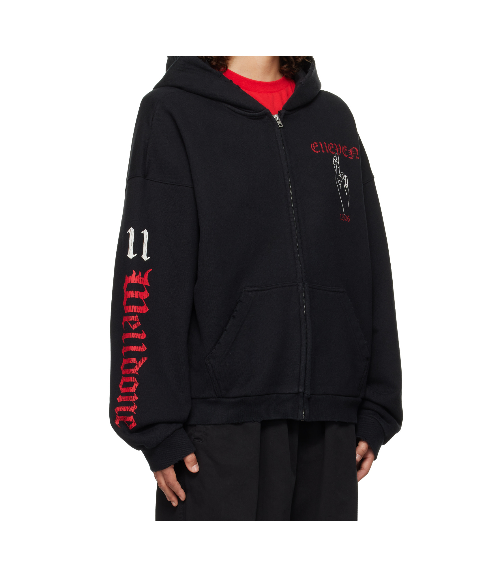 We11 Done Long-sleeved Zipper Sweatshirt In Black