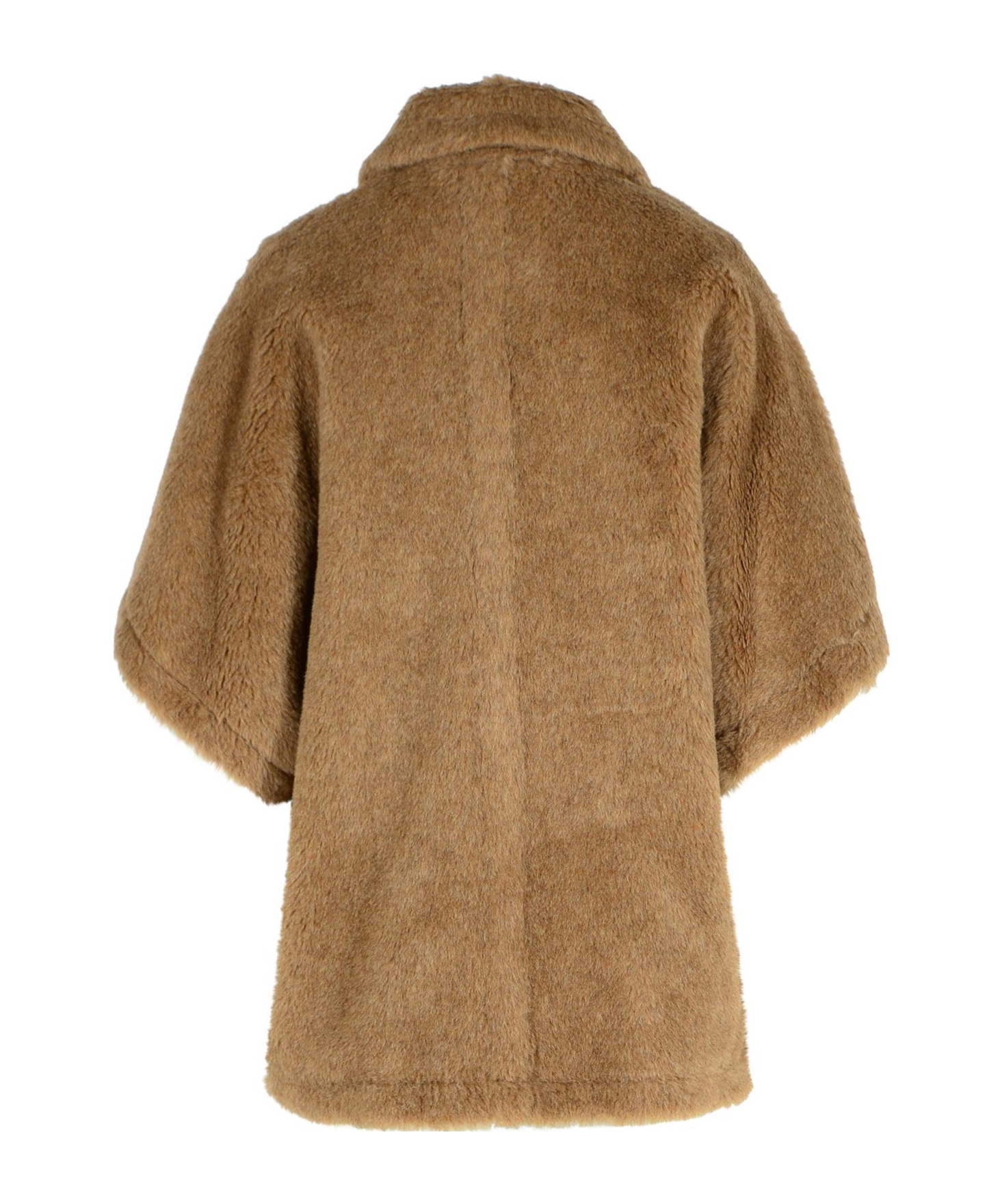 Max Mara Alpaca Blend Teddy Cape With Faux Fur Texture In Brown