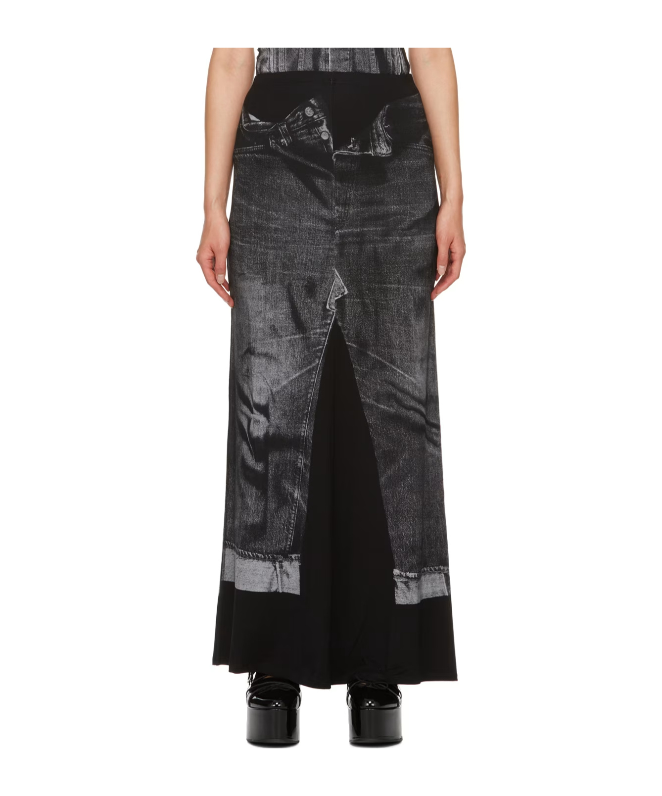 Jean Paul Gaultier Printed Skirt In Black
