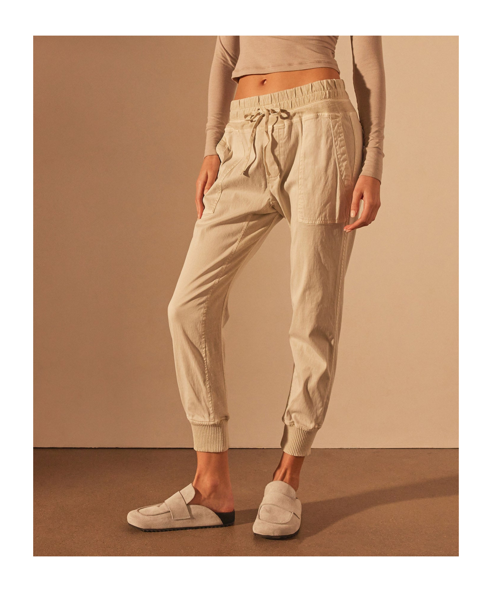Shop James Perse Drawstring Waist Trousers In Talc