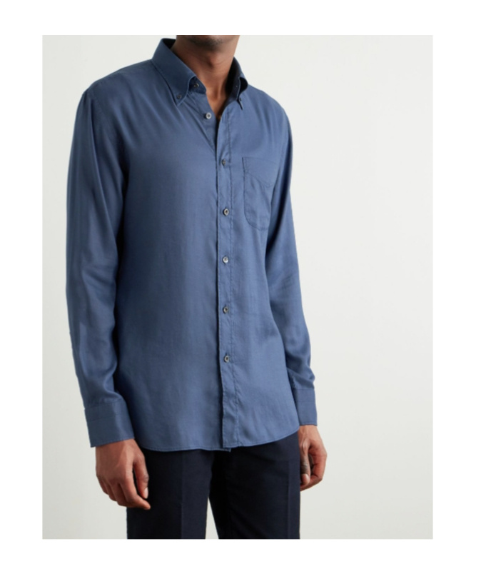 Tom Ford Button-down Collar Garment-dyed Lyocell Shirt In Blue