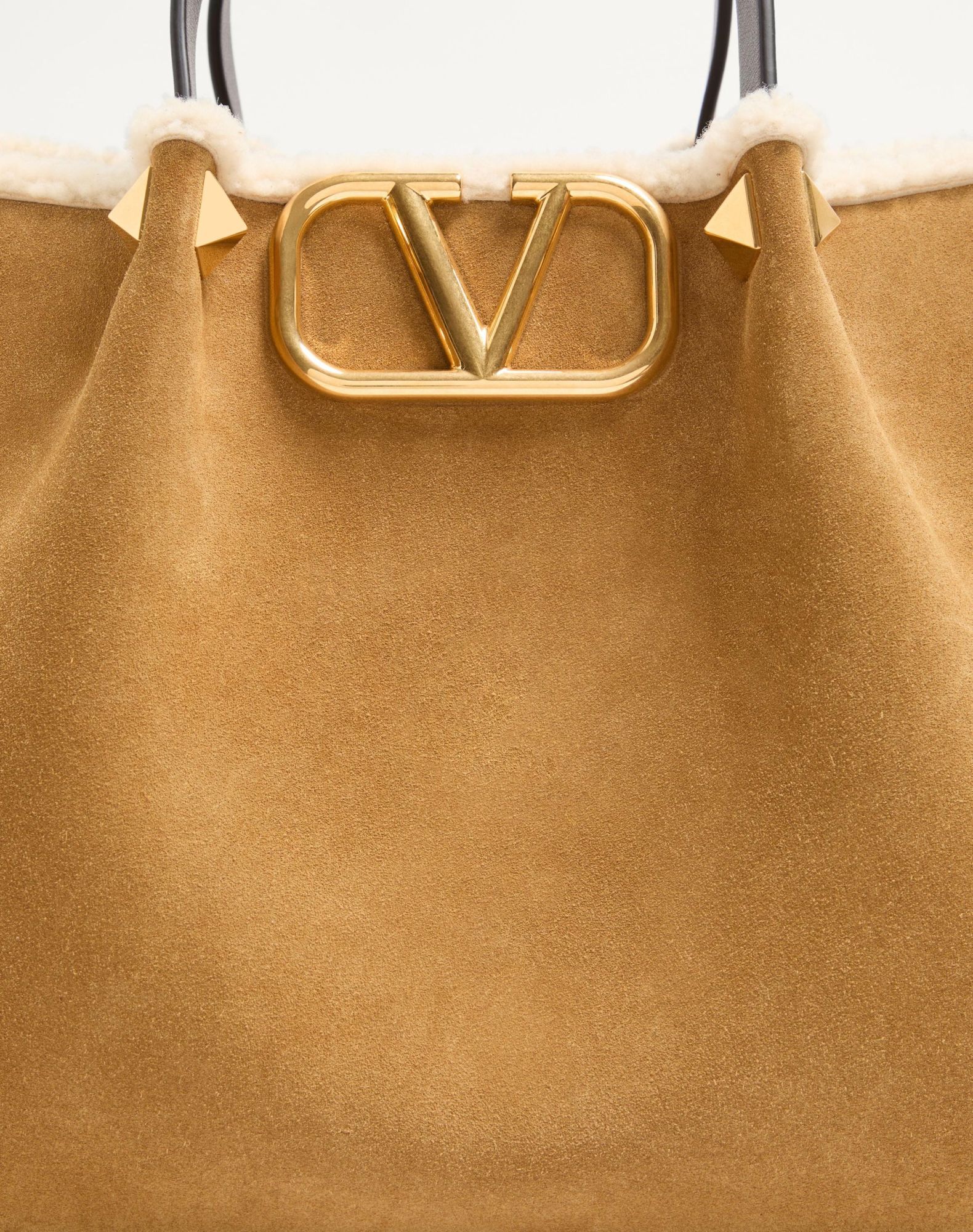 Valentino Garavani  Garavani Medium Suede Shopping Bag With Sheepskin Lining Woman Havana B In Brown