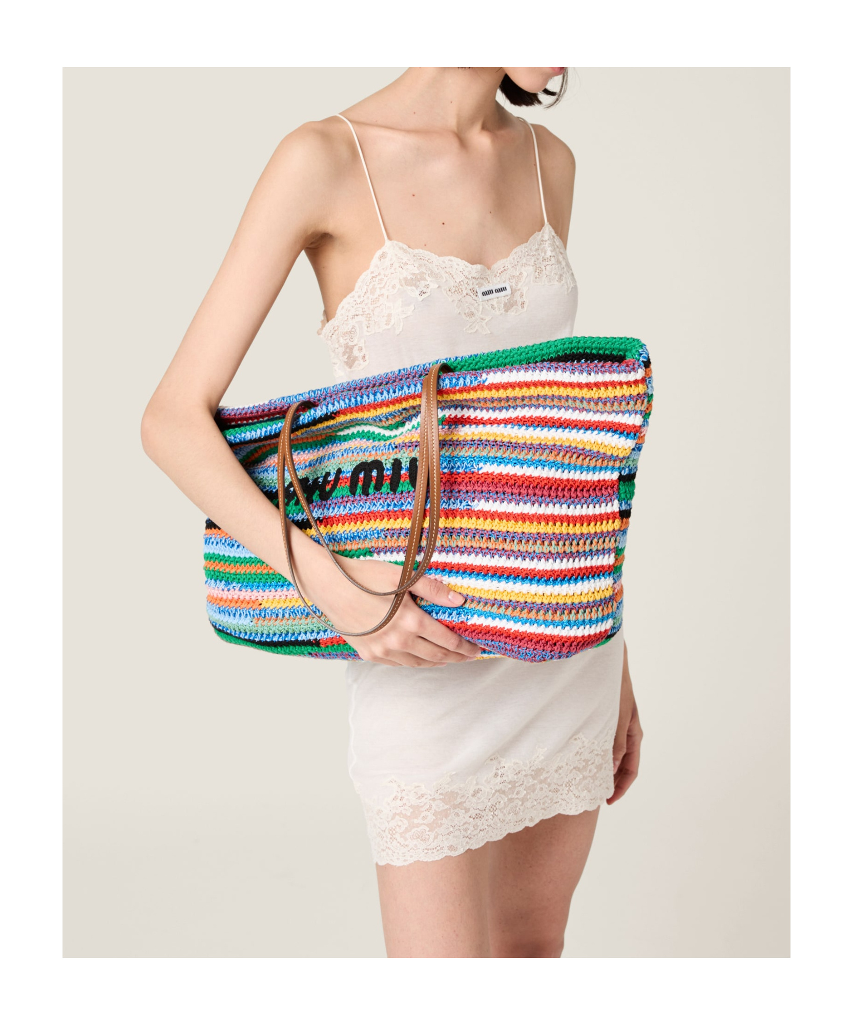 Miu Miu Crochet Tote Bag In Multicolor