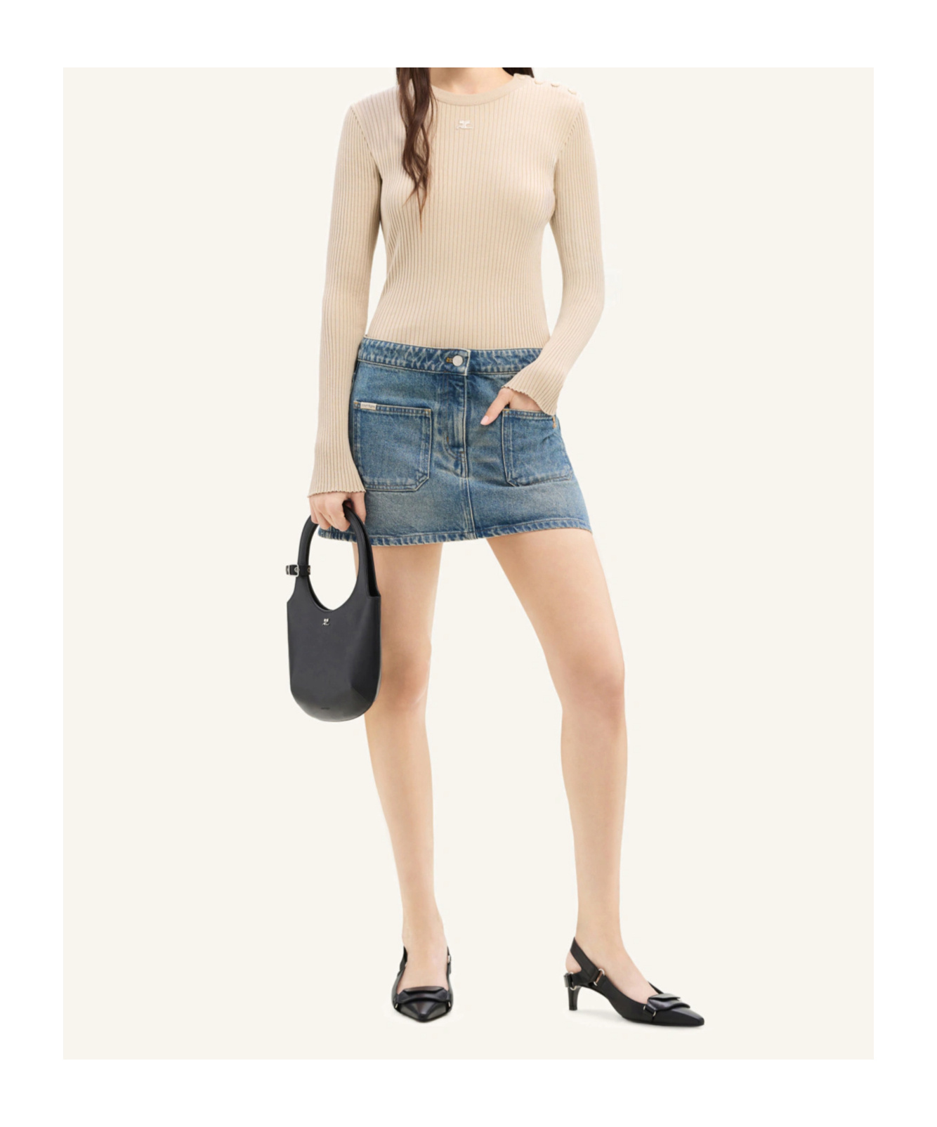 Courrèges Pocket Denim Miniskirt In Gray