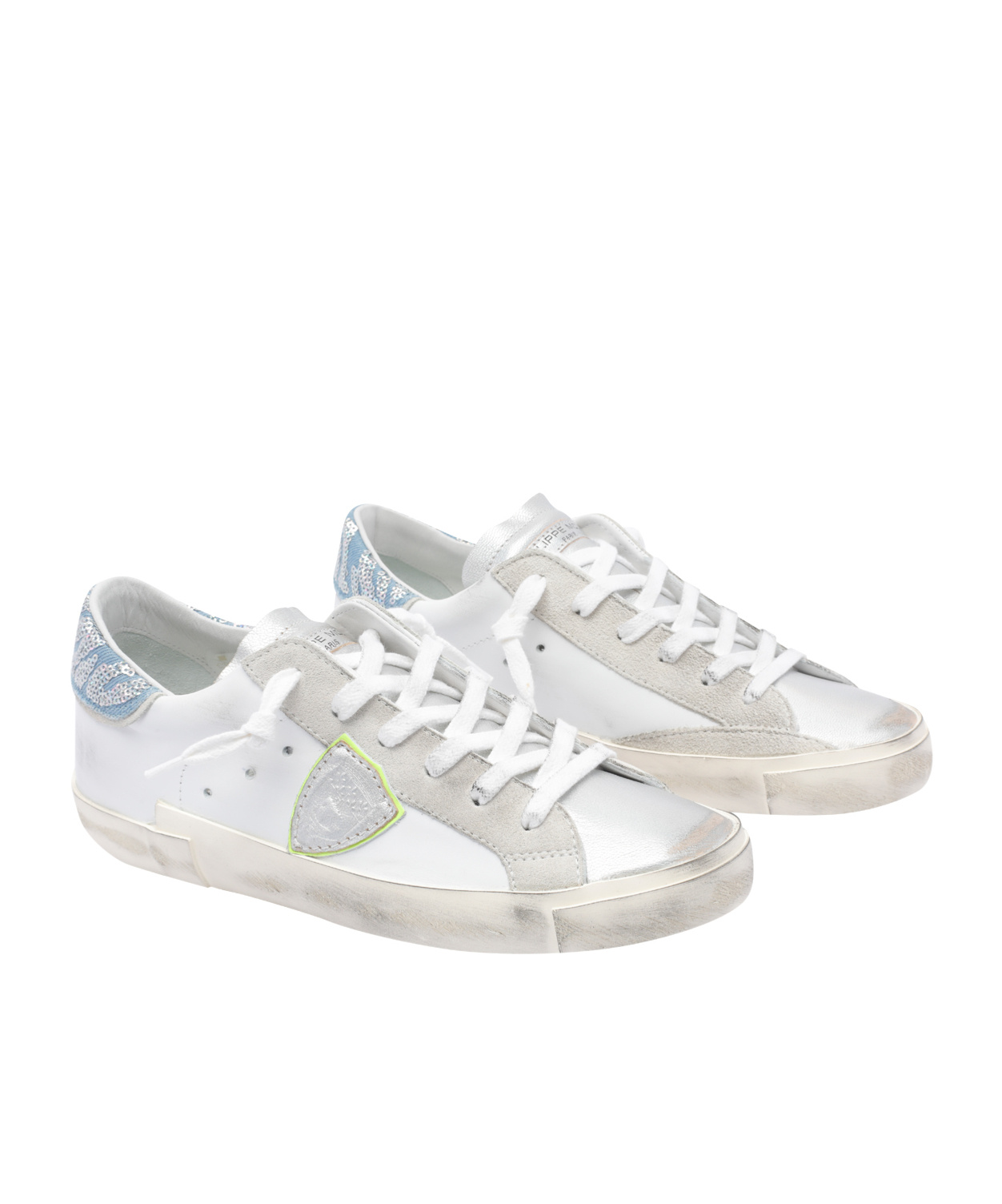 Philippe Model Prsx Low Veau Metal Paillettes Multi Sneaker In White