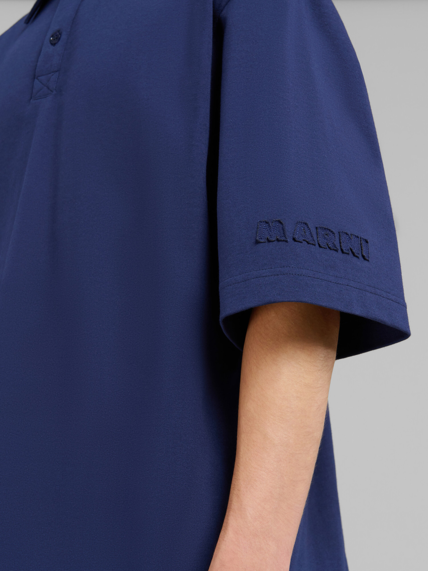 Marni Logo-patch Cotton Polo Shirt In Blue