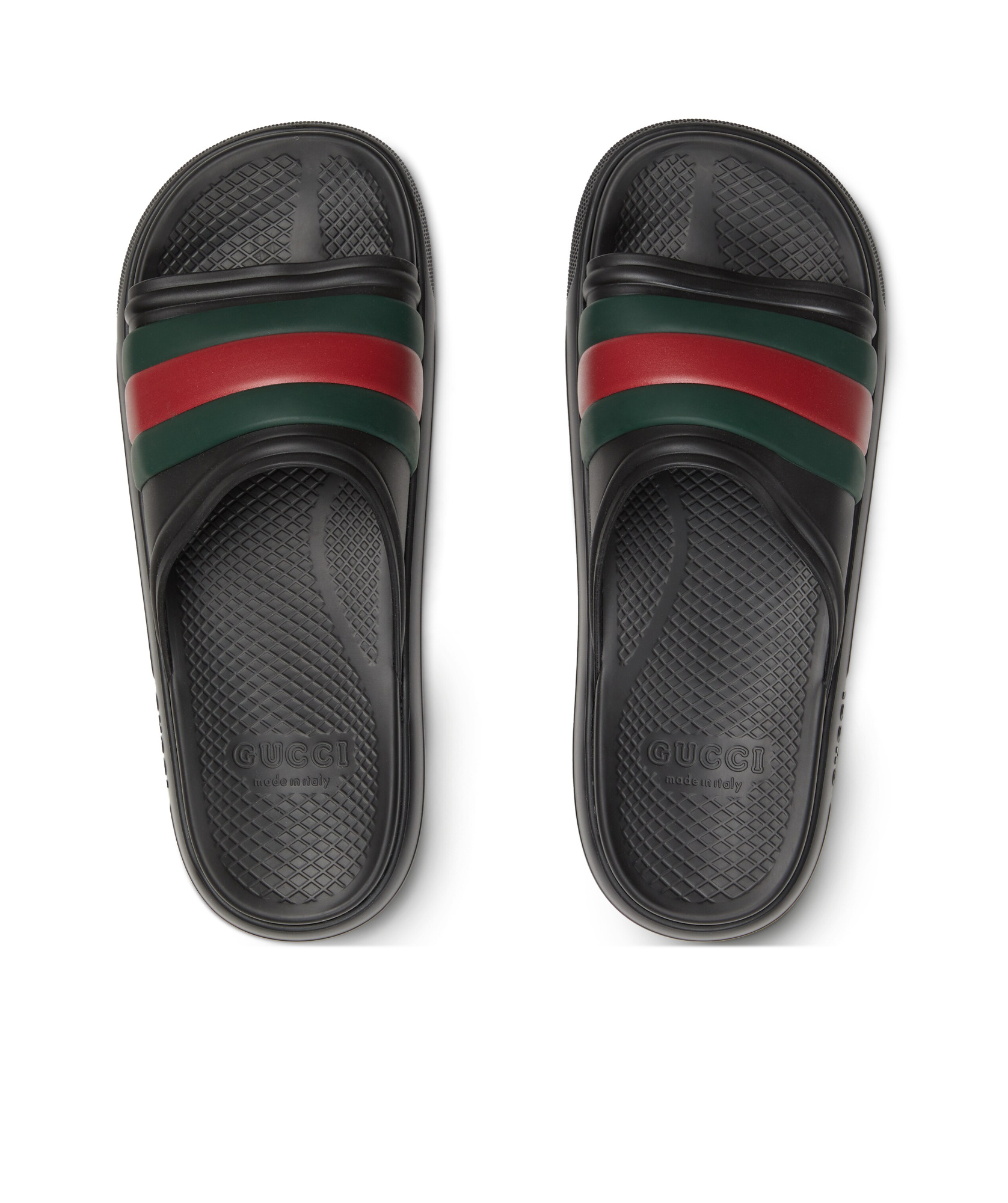 Gucci Web Rubber Slides In Black