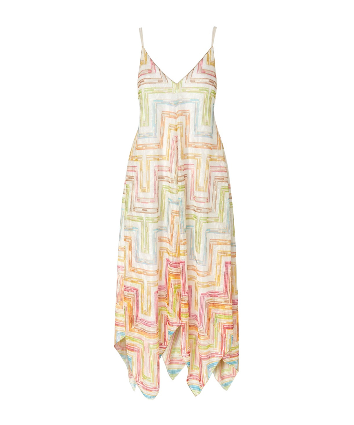 Missoni Long Cover-up Dress In Printed Tulle With Scarf Bottom
