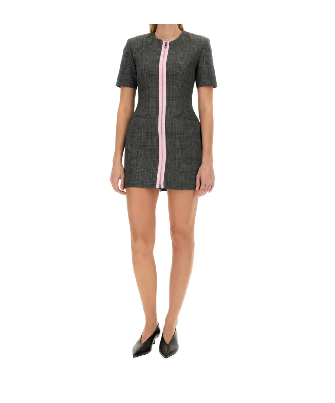 Msgm Zip-up Mini Dress In Black