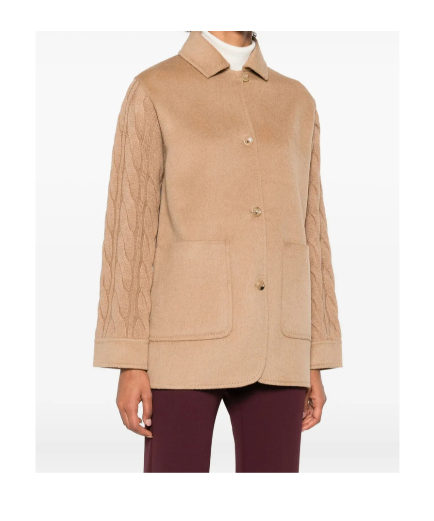 Max Mara Tacco Camel Hair Braided Coat With Knitted Sleeves In Brown