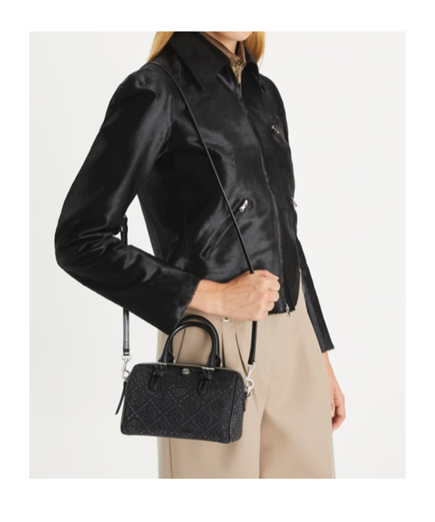 Tory Burch T-letter Pattern Decorative Small Barrel Bag In Black