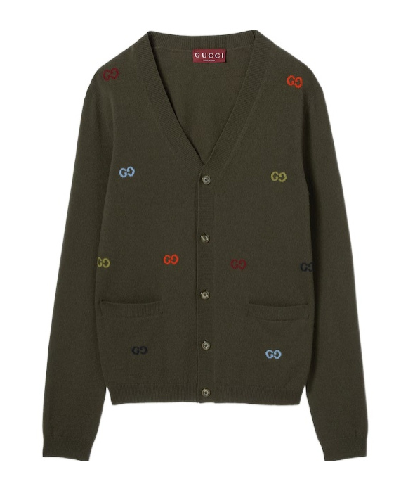 Gucci Fine Cashmere Cardigan With Intarsia In Green