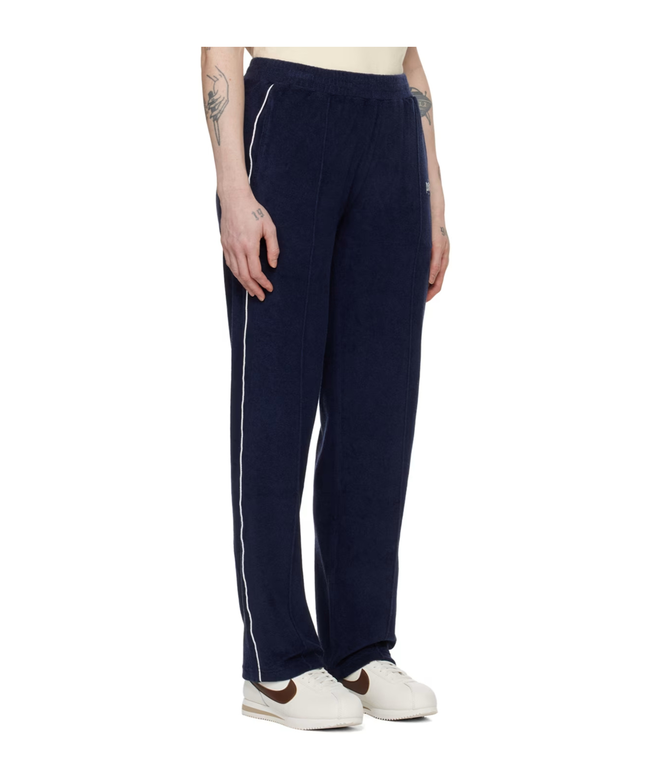 Sporty And Rich Embroidered Cotton-velour Track Pants In Black