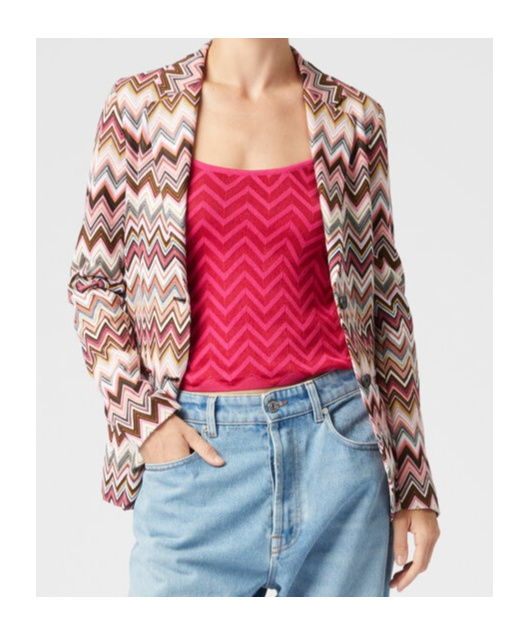 Missoni Single-breasted Blazer In Cotton And Zigzag Viscose In Pink