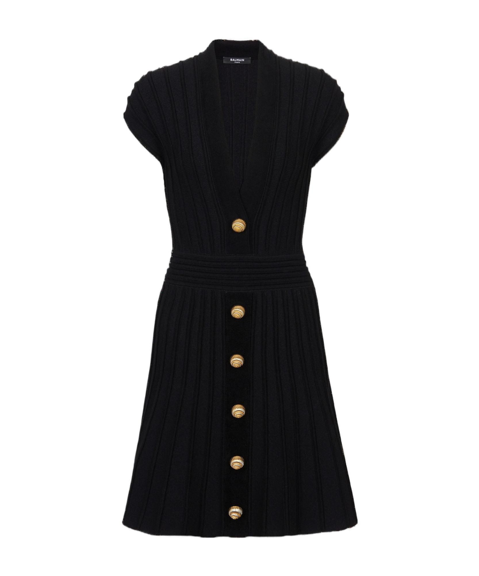 Shop Balmain Short Velvet Dress With Buttons In Black
