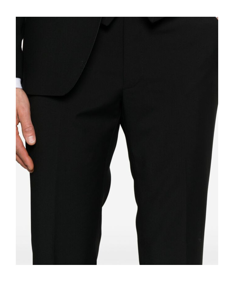 Tagliatore Blue Tailored Suit With Satin Lapel And Shoulders In Black