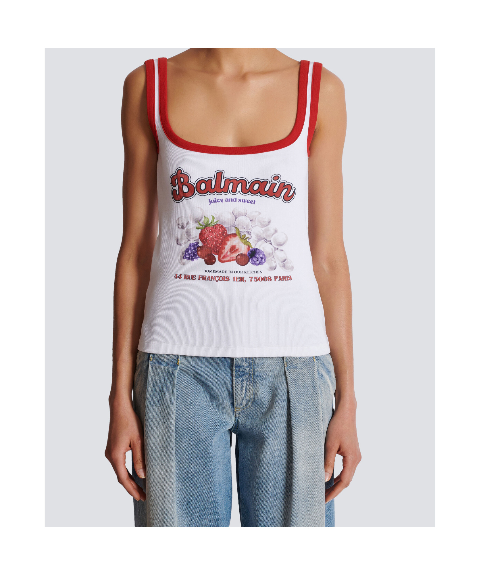 Balmain Fruit Square-neck Tank Top In White
