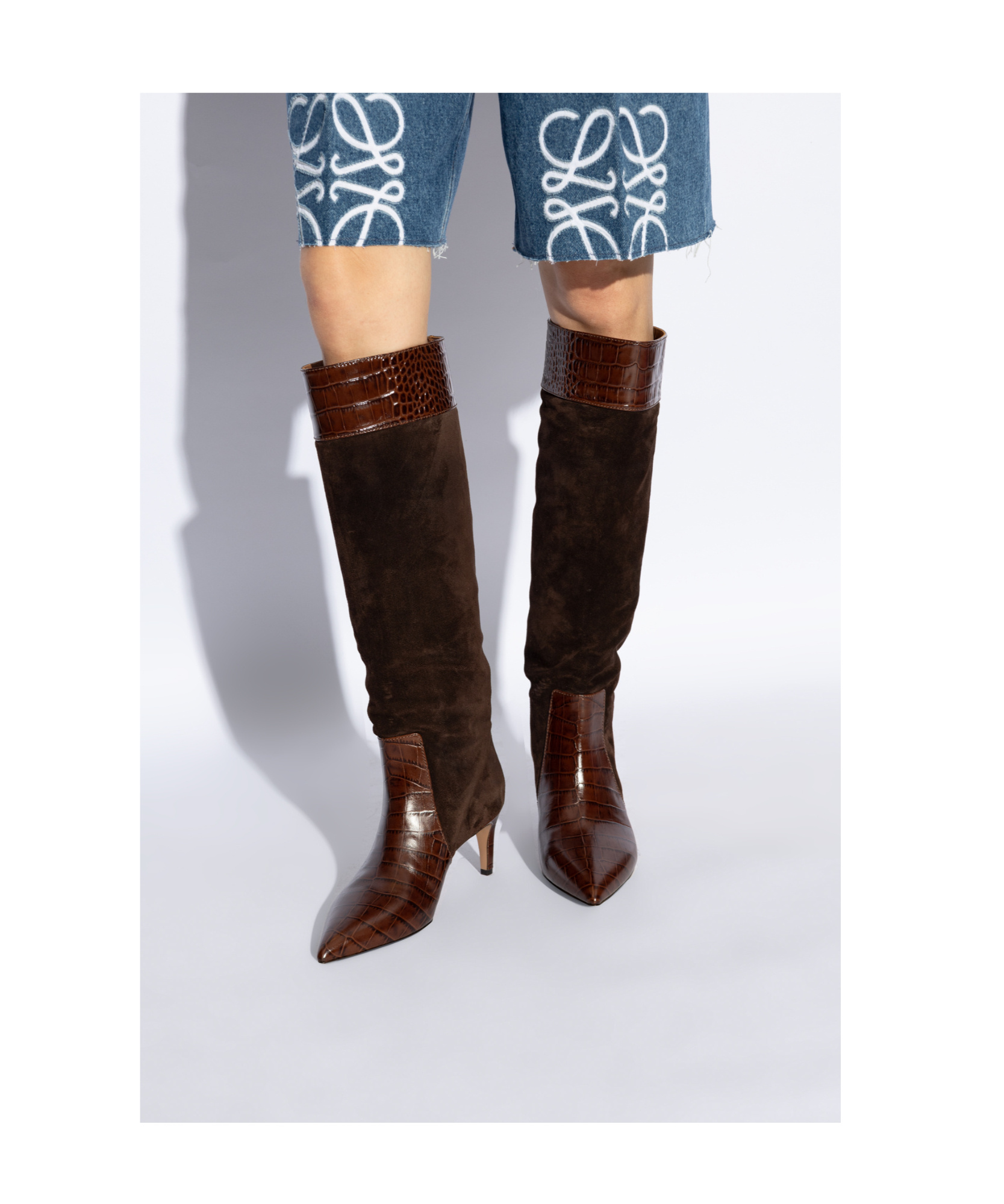 Shop Paris Texas Embossed Heeled Boots In Black