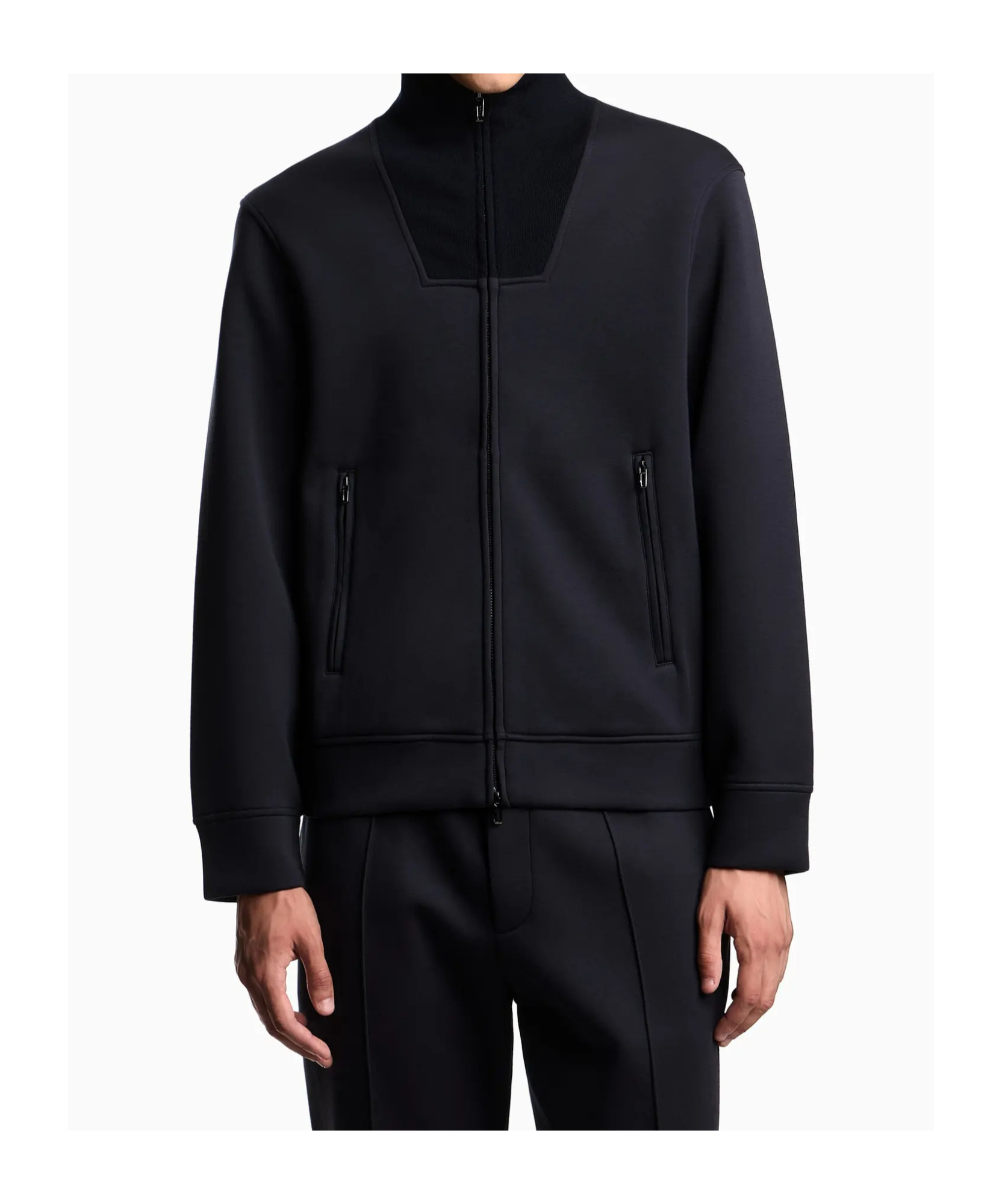 Emporio Armani Travel Essentials Full-zip Sweatshirt In Double Jersey In Blue