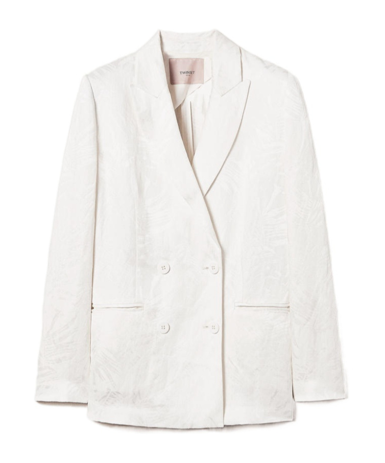 Shop Twinset Woven Blazer In White