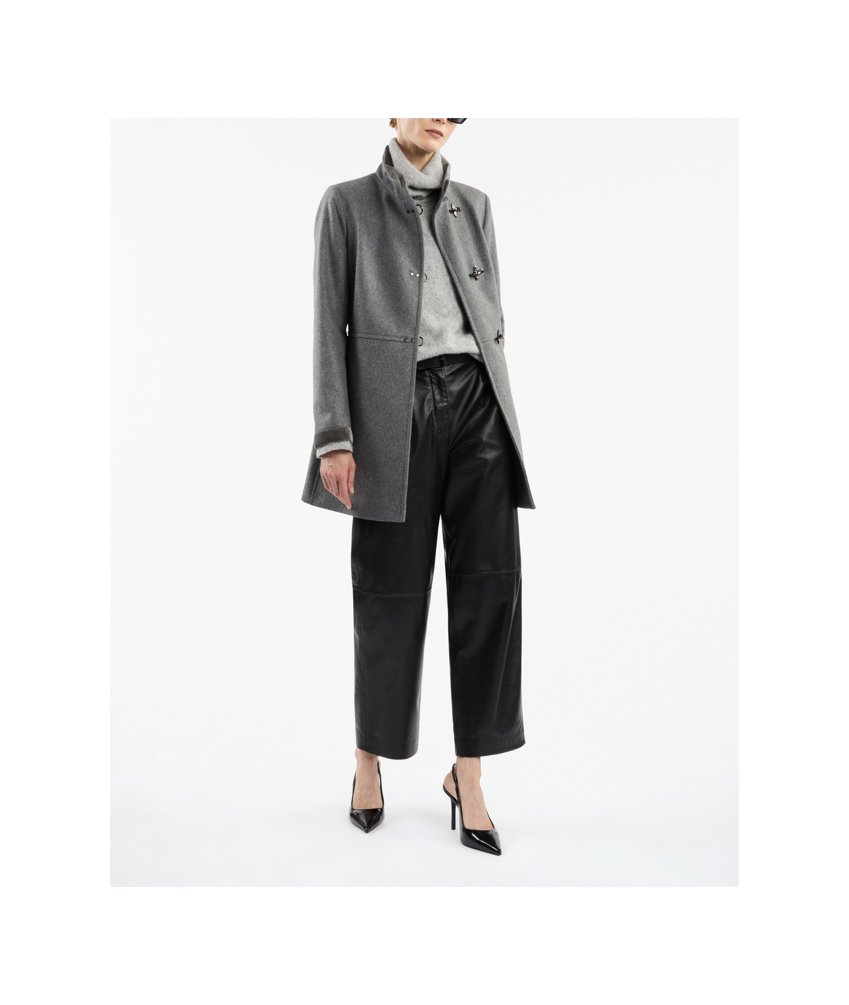 Fay Long Wool Coat With High Collar In Gray