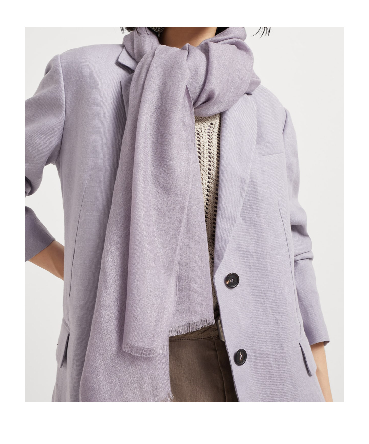 Brunello Cucinelli Translucent Fringe-edge Scarf In Gray