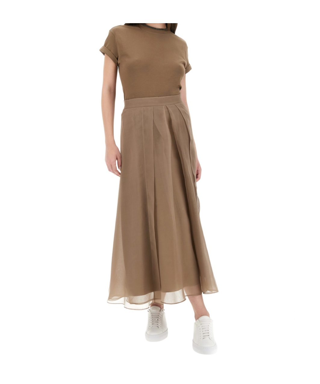 Brunello Cucinelli "paneled Circle" Skirt In Brown