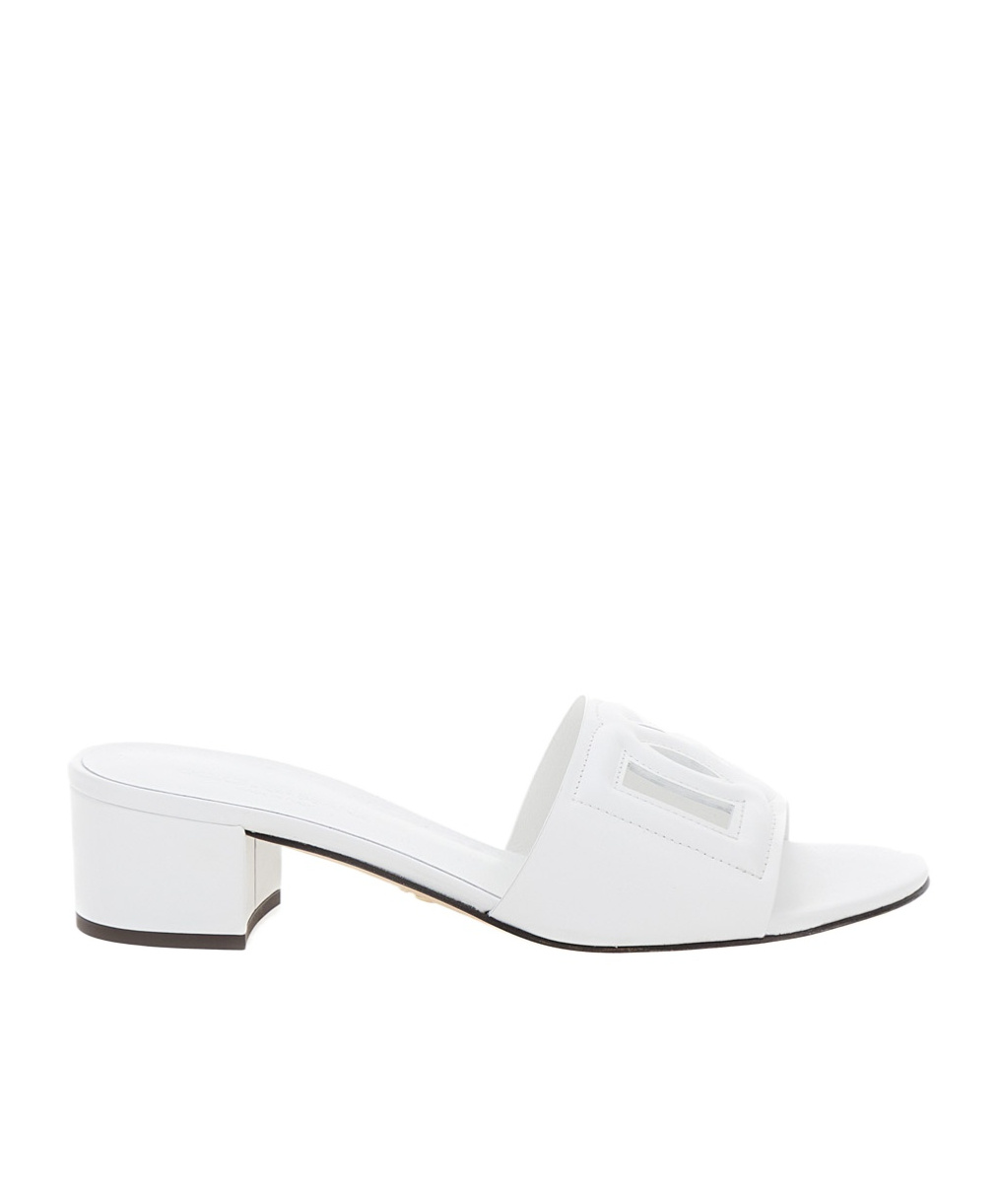 Dolce & Gabbana White Mules With Low Heel And Dg Millennials Detail In Smooth Leather Woman In White