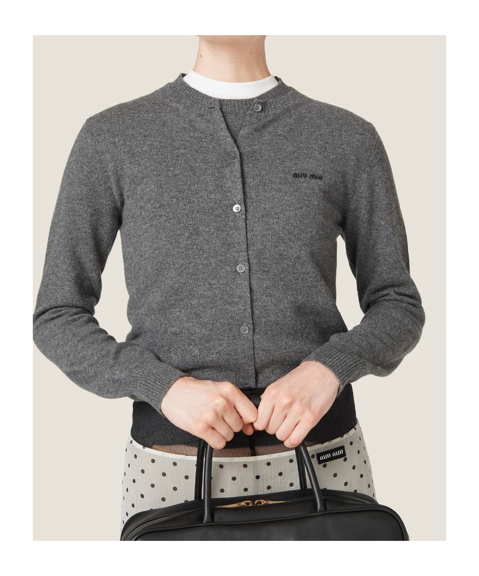 Miu Miu Cashmere Logo Cardigan In Gray