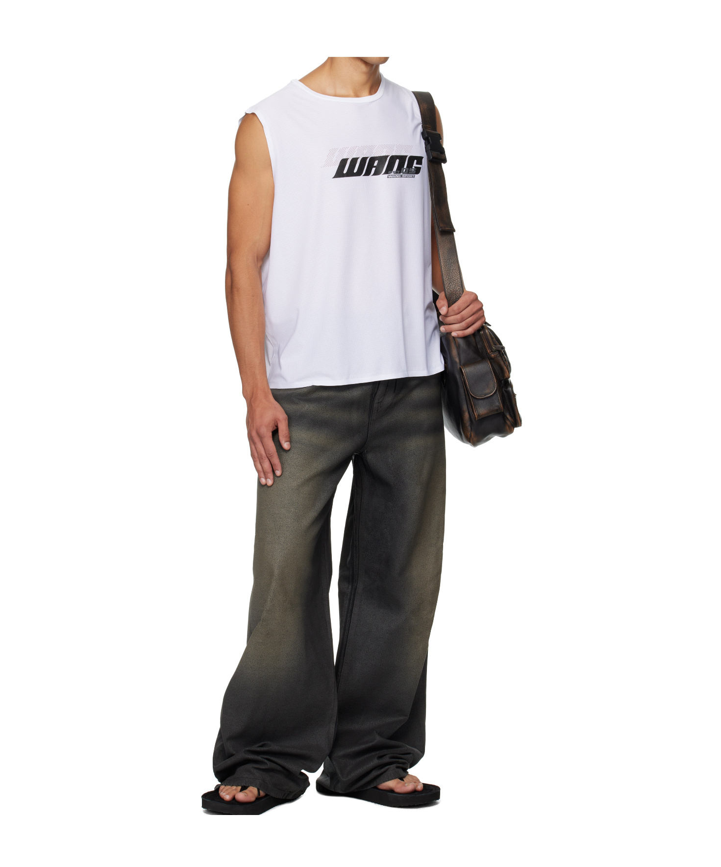 Alexander Wang Leather-textured Loose-fitting Jeans In Black