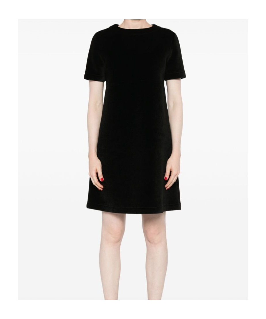 Moncler Short Sleeve Velvet Shift Dress In Black