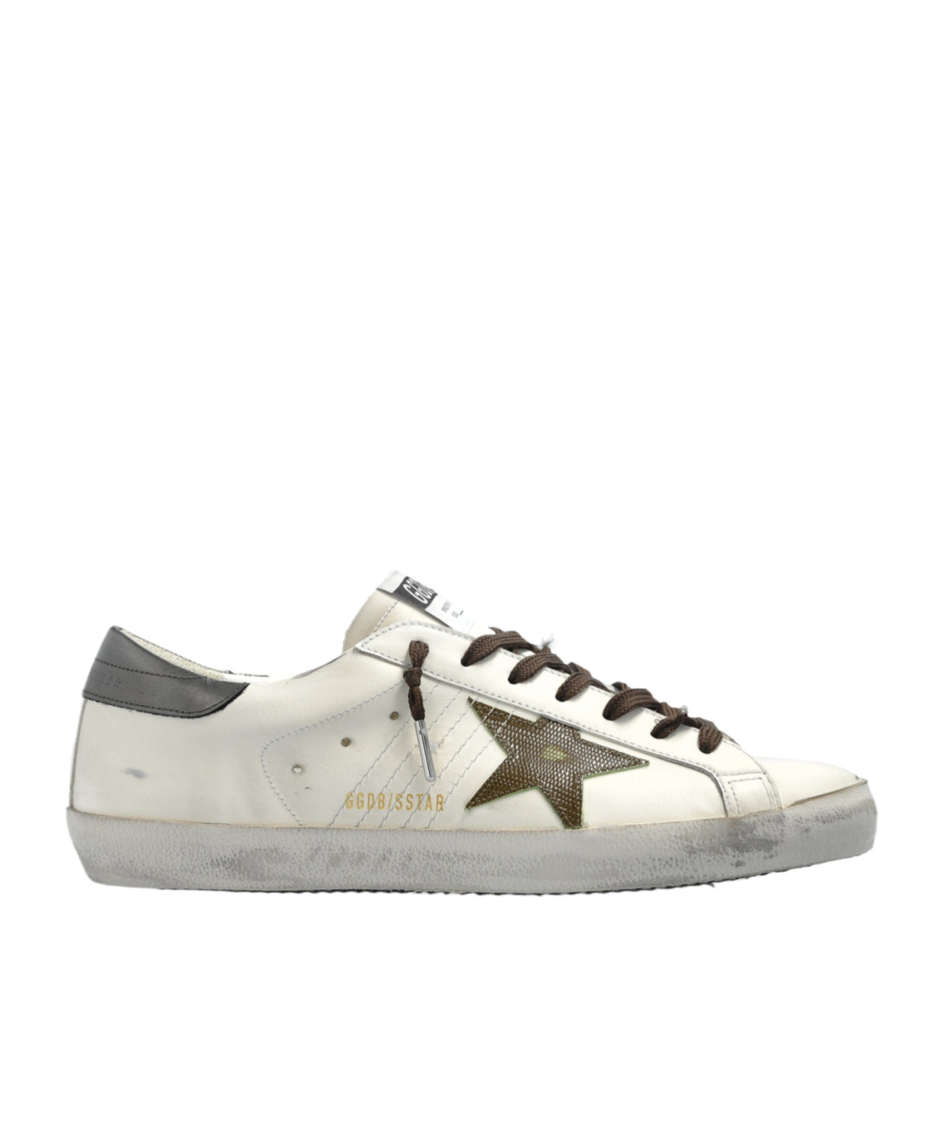 Golden Goose Super-star Sneakers With Lizard Effect Star And Grey Heel Tab In White