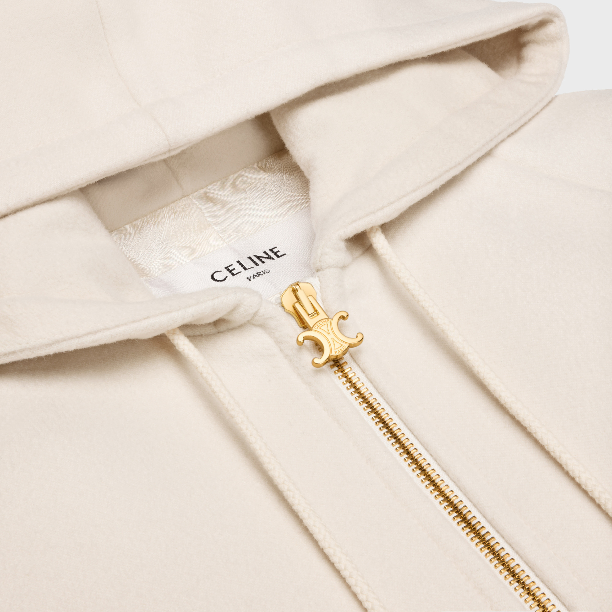 Celine Long Sleeve Hooded Sweatshirt In Ivory