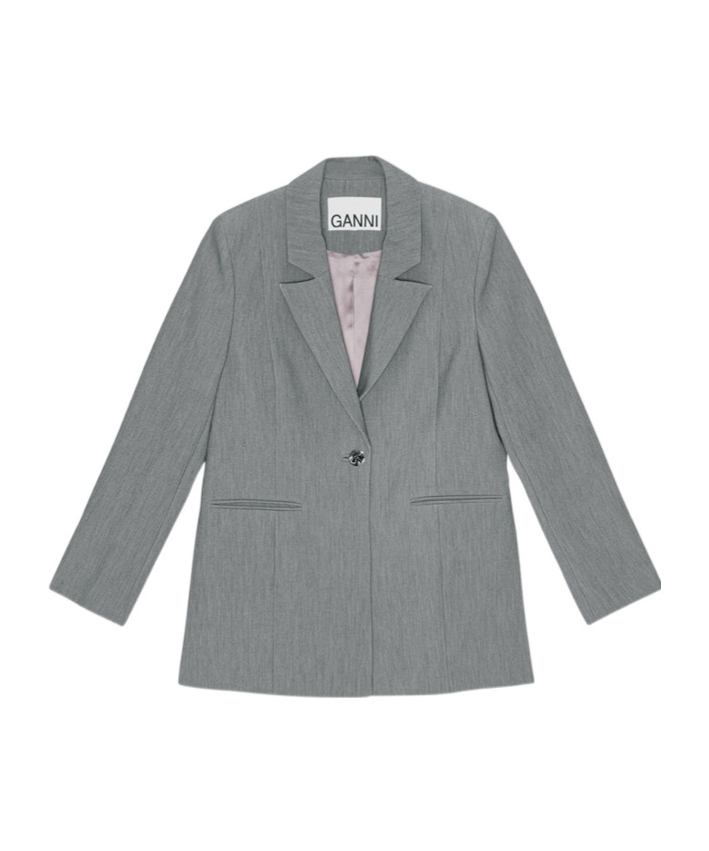 Ganni Future Melange Twill Suiting Blazer In Gray