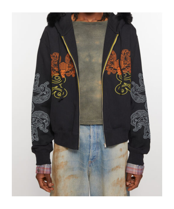 Acne Studios Graphic Printed Zip-up Hoodie In Black
