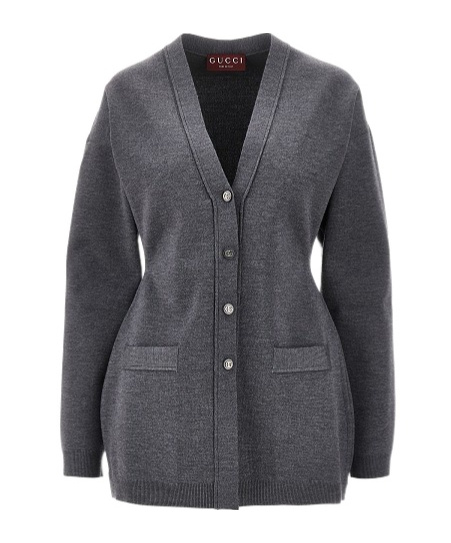 Gucci Long-sleeved Knitted Cardigan In Gray