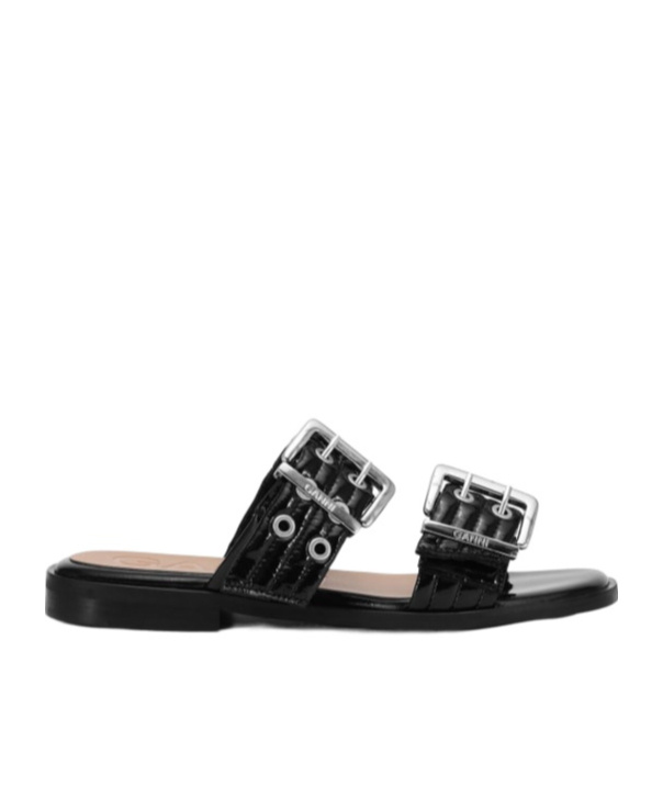 Ganni 5mm Feminine Buckle Strap Sandals In Black