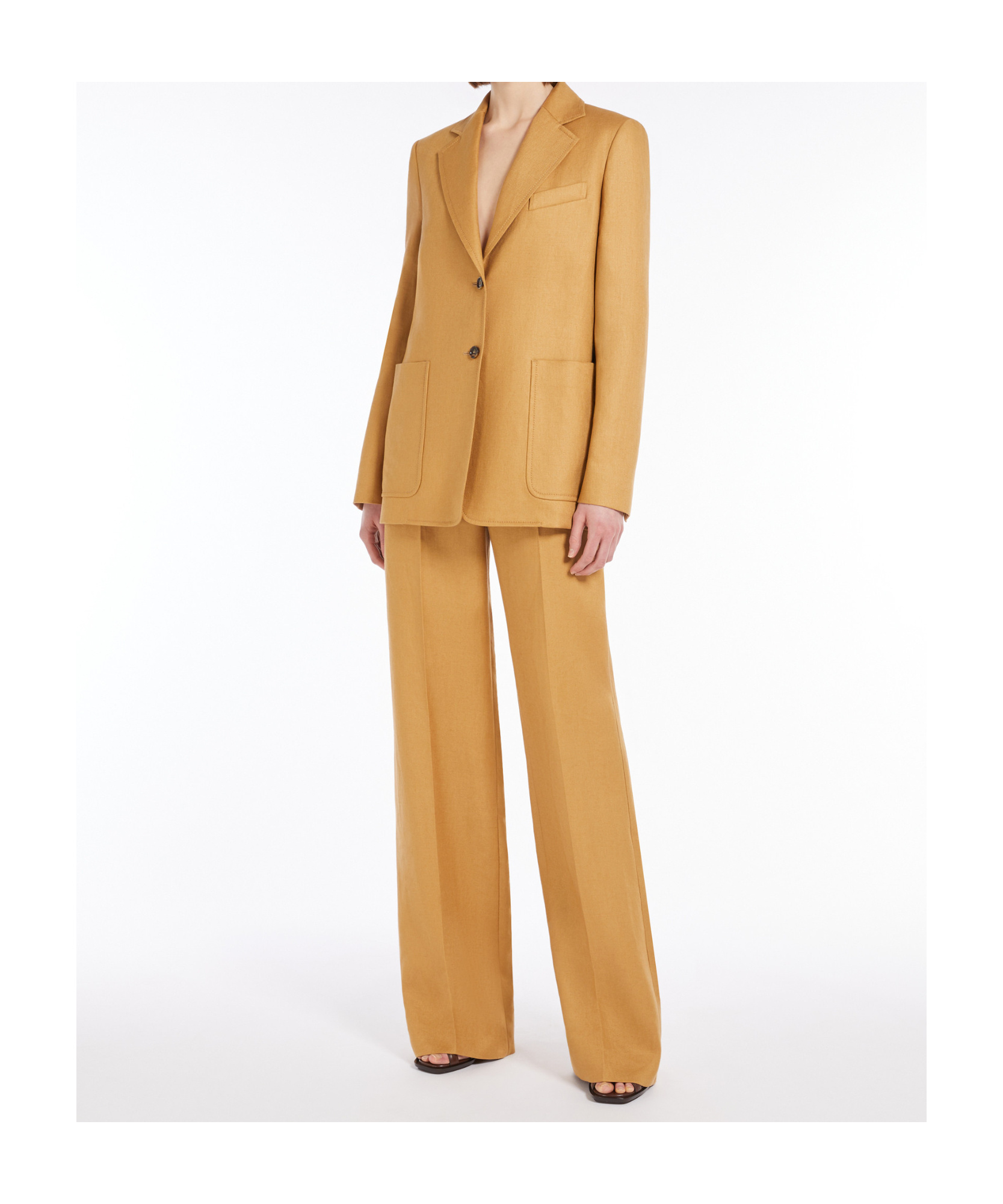 Shop Max Mara Single-breasted Linen Blazer In Caramel Color